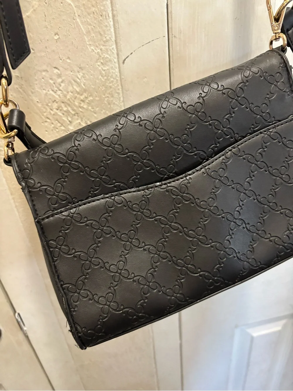 Nine West Classic Black Embossed Saddle Bag - Women's Shoulder Purse